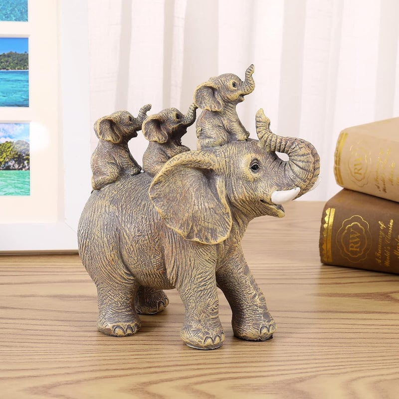 FriyGardcn Cute Elephant Statue Home Décor Good Luck Elephant Carries Three Calves on Its Back Figurines Décor for Shelf Good Gifts for Women Decoration for Living Room, Bedroom, Office - Image 5